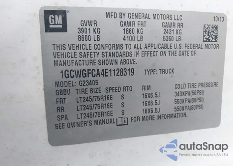 2014 Chevrolet Express 2500 Work Van z USA, uszkodzony, nr VIN 1GCWGFCA4E1128319